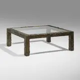 Paul Evans, Sculpted Bronze coffee table, 1970, bronzed resin over wood, glass