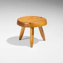 Low stool by Charlotte Perriand, 1947, Douglas fir, sold Dec 2025