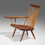 Lounge Chair with Right Arm by George Nakashima, 1962, cherry, hickory, rosewood, sold Dec 2025