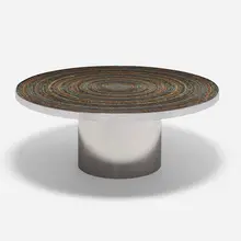 Karl Springer, Rare Custom dining table, c. 1972, polished stainless steel, feathers, glass, painted wood