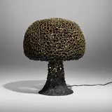 James Bearden, Hive Form lighted table sculpture, 2024, plasma-carved steel, fise bronze over steel