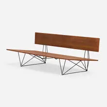 Richard E. Filipowski, Prototype sofa, 1955, walnut plywood, lacquered steel
