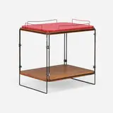 Richard E. Filipowski, Prototype serving table with tray, c. 1953, walnut plywood, wrought iron