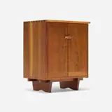 Special-order Armoire by George Nakashima, 1967, American black walnut, English oak burl, sold Dec 2025