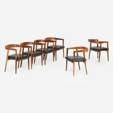Joaquim Tenreiro, Dining chairs, set of six, c. 1960, rosewood, leather over foam