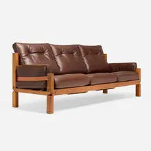 Pierre Chapo, S32 sofa, 1967, leather upholstery, elm