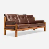 Pierre Chapo, S32 sofa, 1967, leather upholstery, elm