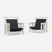 Robert Mallet-Stevens, Lounge chairs, pair, c. 1930, painted wood, canvas