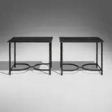 Jacques Adnet, Occasional tables, pair, c. 1955, vinyl over wood, painted steel, brass