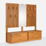 Pierre Chapo, Hall tree with storage bench, c. 1965, elm, mirrored glass