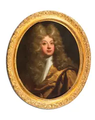 Sir Godfrey Kneller, Portrait of a gentleman , bust-length, in yellow costume, oil on canvas, oval