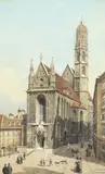Franz Poledne, Maria am Gestade, Vienna, watercolour heightened with white