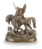 Max Arthur Waagen, patinated bronze figural equestrian group of 'Chasse Kabyle (Kabyle Au Retour De La Chasse)', patinated bronze