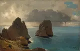 August Seidel, Die Faraglioni vor Capri, 1871, Öl auf Papier auf Leinwand