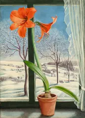 Barthel Gilles, Stilleben mit Amaryllis am Fenster, 1939, Öl und Tempera auf Hartfaser