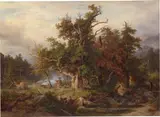 Friedrich Preller d. Ä., Thüringer Waldlandschaft mit Köhlerhütte, 1842, Öl auf Leinwand