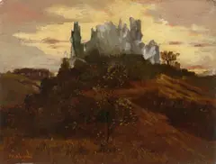 Château de Pierrefonds by Théodore Rousseau, Um 1829, Öl auf Holz, sold Jun 2023