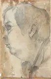 Horst Janssen, Selbstbildnis, 1971, Farbstift und Bleistift auf altem Papier