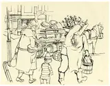 Straßenszene, Berlin by George Grosz, Um 1928, Rohrfeder und Feder in Tusche auf Papier, sold May 2019