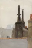 Französisch, um 1900, Blick über die Dächer (Paris?), Öl auf Papier auf Leinwand