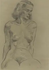 Lotte Laserstein, Akt. Nach 1937, Kohle auf olivgrünem Papier