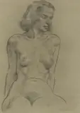 Lotte Laserstein, Akt. Nach 1937, Kohle auf olivgrünem Papier