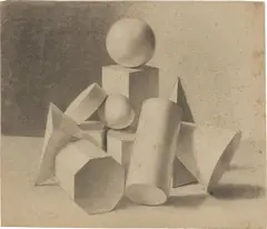 Bernhard Fries, Geometrische Figuren III, Kreide, teilweise gewischt, auf braunem Papier (Wasserzeichen: J Whatman)