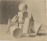 Bernhard Fries, Geometrische Figuren III, Kreide, teilweise gewischt, auf braunem Papier (Wasserzeichen: J Whatman)