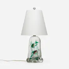 Gino Cenedese, Aquarium table lamp, c. 1960, internally decorated glass, silk