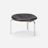 Stool, model PK33 by Poul Kjærholm, 1959, leather, matte chrome-plated steel, painted wood, sold Mar 2024