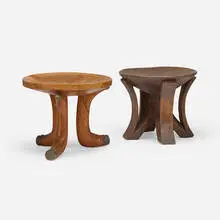 African, Stools, pair, various woods, bronze