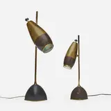 Oscar Torlasco, Table lamp, model 577, c. 1965, brass, enameled brass, crackle-lacquered metal