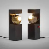Angelo Lelii, Contrast table lamps model 12918, pair, 1968, enameled aluminum, matte chrome-plated steel, brass-plated steel, magnets