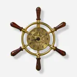Hermès, Ship's Wheel clock, c. 1950, brass, gilt bronze, oak