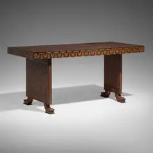 Mayan Revival, Table, c. 1930, hand-carved cedar, leather