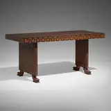 Mayan Revival, Table, c. 1930, hand-carved cedar, leather