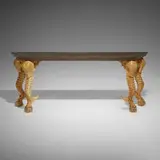 Mike Diaz, Brasini console table, c. 2020, hammered copper, carved wood