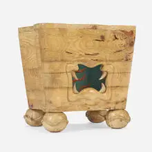 Mike Diaz, Noh occasional table, c. 2020, wood, silver leaf, painted wood