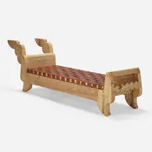 Mike Diaz, Sabaudia daybed, c. 2020, pine, cowhide, beeswax