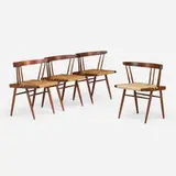 Early Grass-Seated chairs, set of four by George Nakashima, 1953, American black walnut, sea grass cord, sold Jan 2025