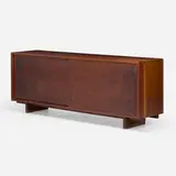 Double Sliding Door cabinet by George Nakashima, 1961, cherry, American black walnut, sold Jan 2025