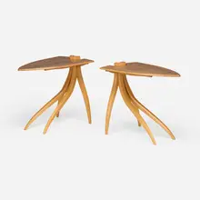 Jere Osgood, Spring occasional tables, pair, 2010, walnut, ash