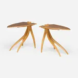Jere Osgood, Spring occasional tables, pair, 2010, walnut, ash