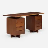 Double Pedestal desk by George Nakashima, 1965, American black walnut, sold Jan 2025