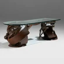 Partner's desk for Rosecliff, Inc., New York by Albert Paley, 1994, formed and fabricated steel, glass, sold Sep 2024
