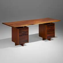 George Nakashima, Exceptional Double Pedestal desk, 1971, American black walnut, rosewood