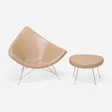 Coconut chair and ottoman by George Nelson & Associates, 1956, aluminum, Naugahyde, enameled steel, sold Dec 2025