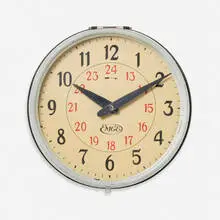 Peter Behrens, Wall clock, c. 1935, glass, aluminum, enameled steel