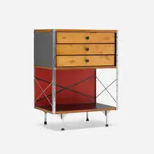 ESU 270-N by Charles and Ray Eames, 1950, birch plywood, chrome-plated steel, lacquered Masonite, painted steel, sold Dec 2025
