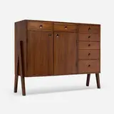 Cabinet from the Administrative Buildings, Chandigarh by Pierre Jeanneret, c. 1957-58, teak, aluminum, sold Dec 2025